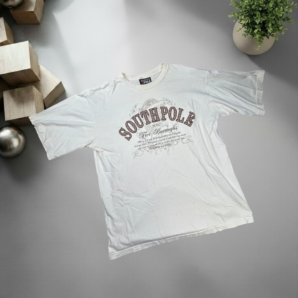 Southpole NYC Five Boroughs Graphic T-Shirt Cream White Mens Large Y2K Skater